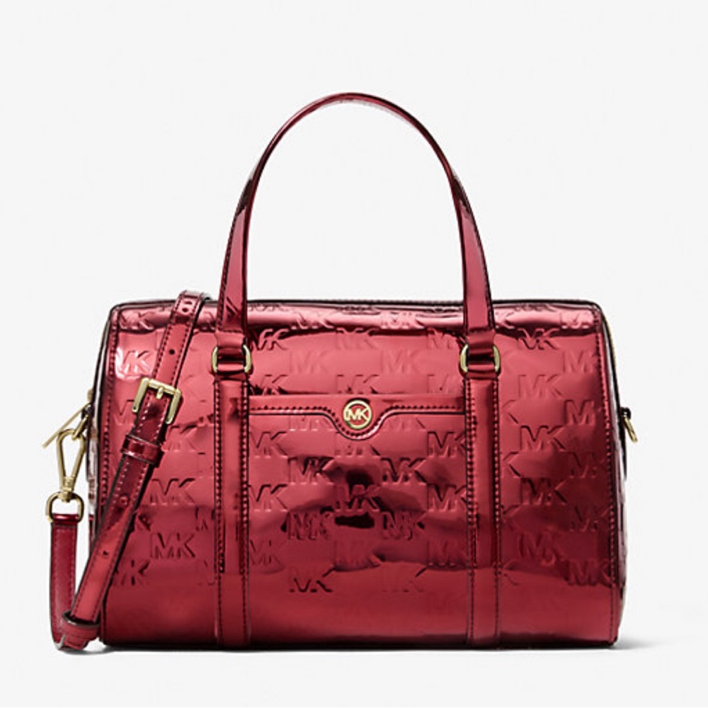 MICHAEL KORS Jet Set Medium Metallic Logo Debossed Satchel Duffle Duffel
Cherry - Picture 3 of 16
